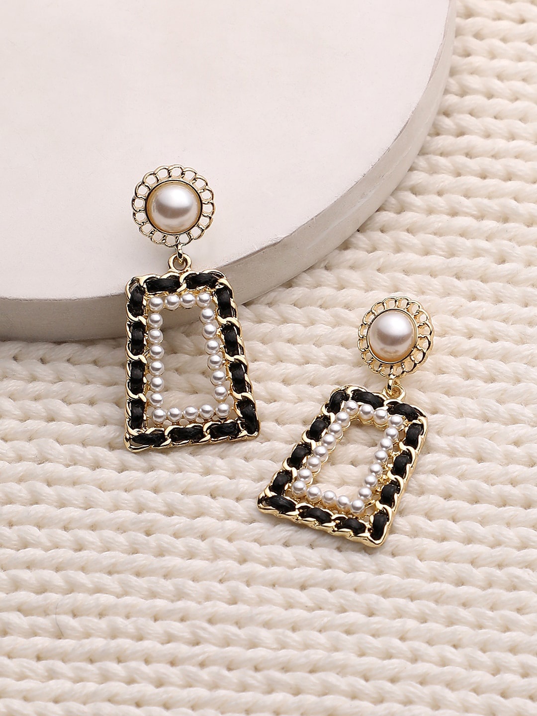 

DressBerry Black Gold Plated Pearls Beaded Drop Earrings