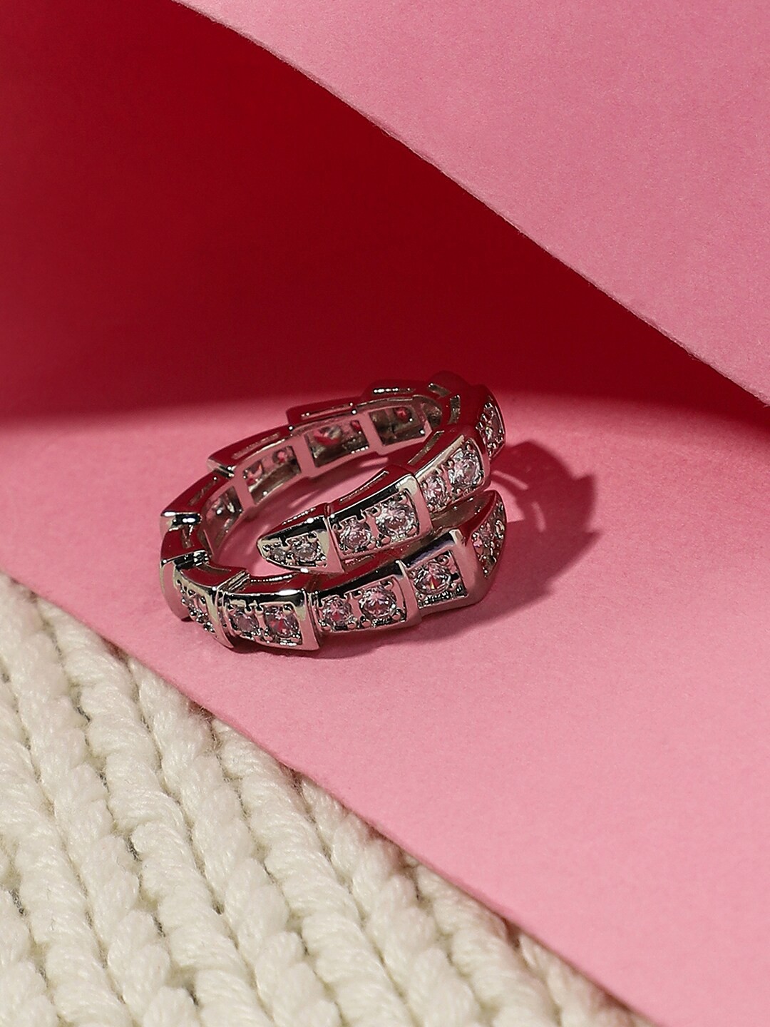 

DressBerry Silver Toned Silver-Plated American Diamond Studded Design Finger Ring