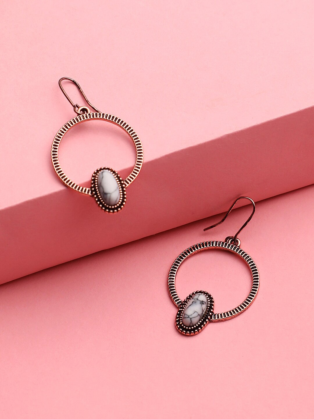 

DressBerry Black Gold Plated Circular Drop Earrings