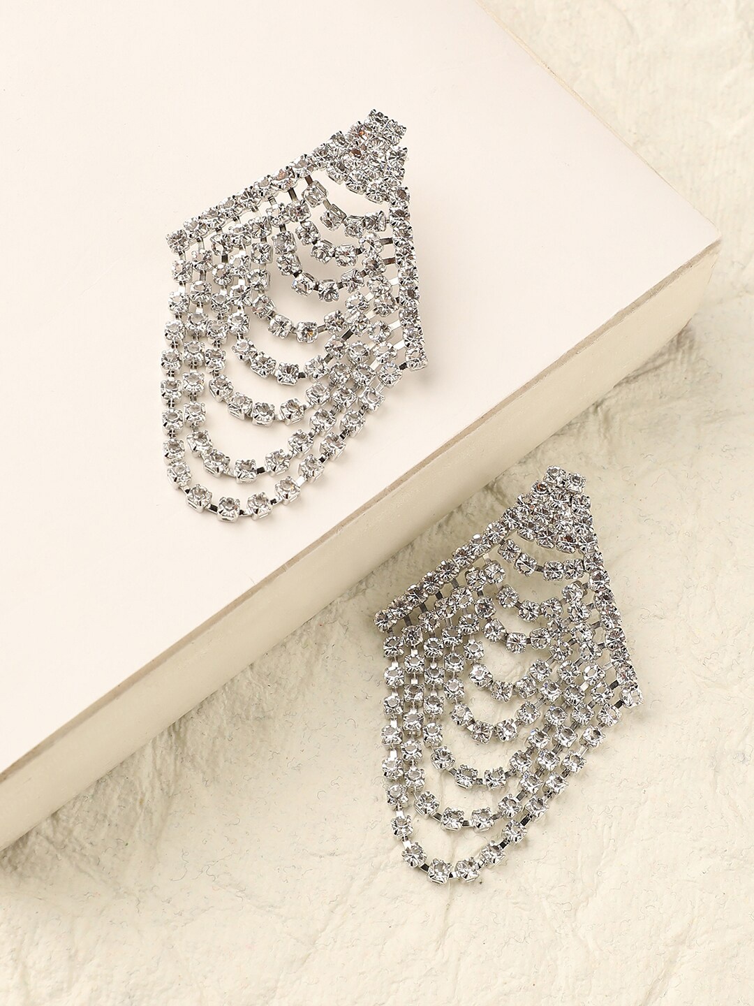 

DressBerry Silver-Toned Silver-Plated Stones-Studded Contemporary Drop Earrings