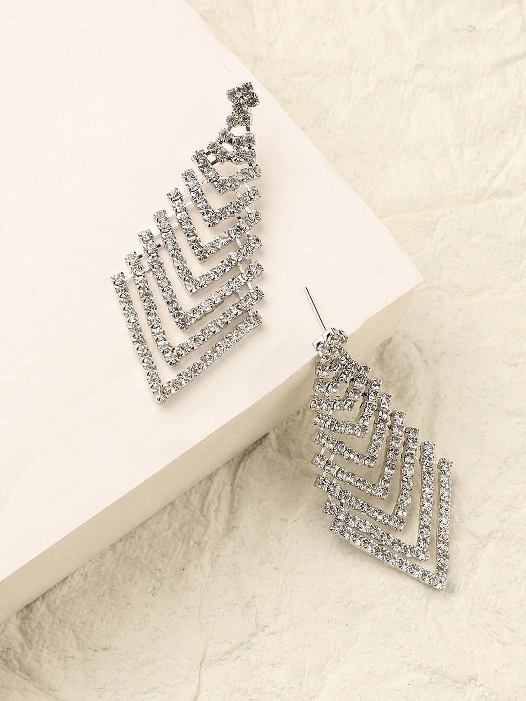 

DressBerry Silver-Plated Artificial Stones-Studded Drop Earrings