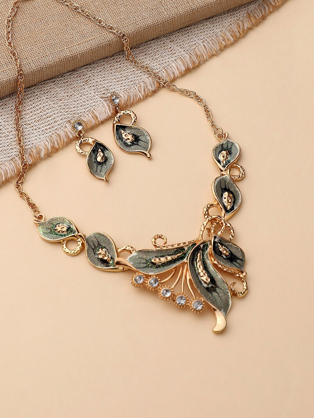 

DressBerry Gold-Plated Stone-Studded Necklace & Earrings