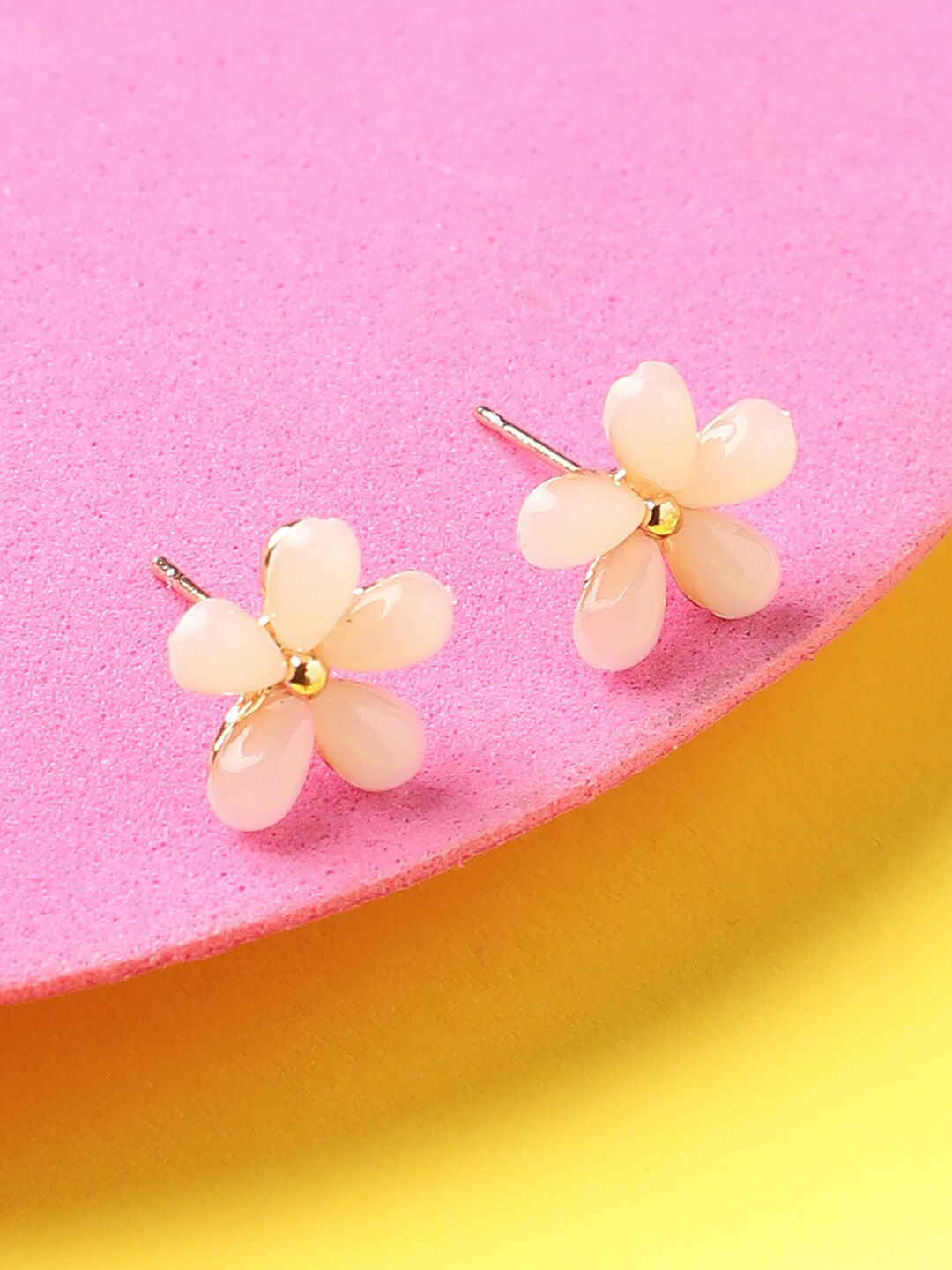 

DressBerry White Gold-Plated Stones Studded Floral Studs Earrings