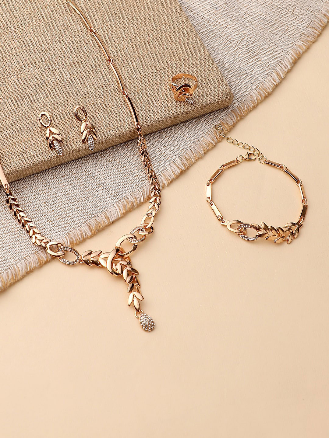 

DressBerry Gold-Plated Stone-Studded Necklace & Earring With Bracelet