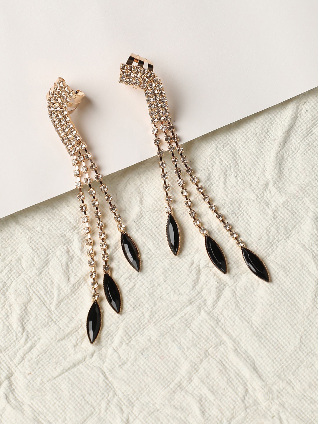 

DressBerry Gold-Plated Stone-Studded Tasselled Drop Earrings
