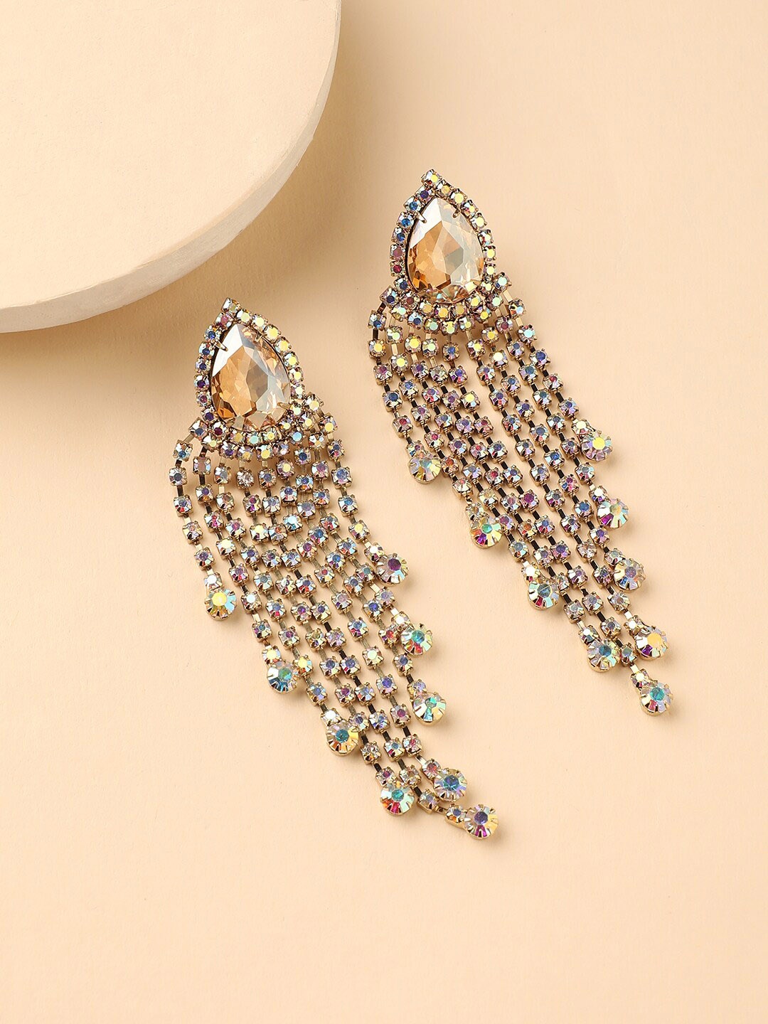 

DressBerry Gold-Toned Gold-Plated Stone Studded Teardrop Shaped Drop Earrings