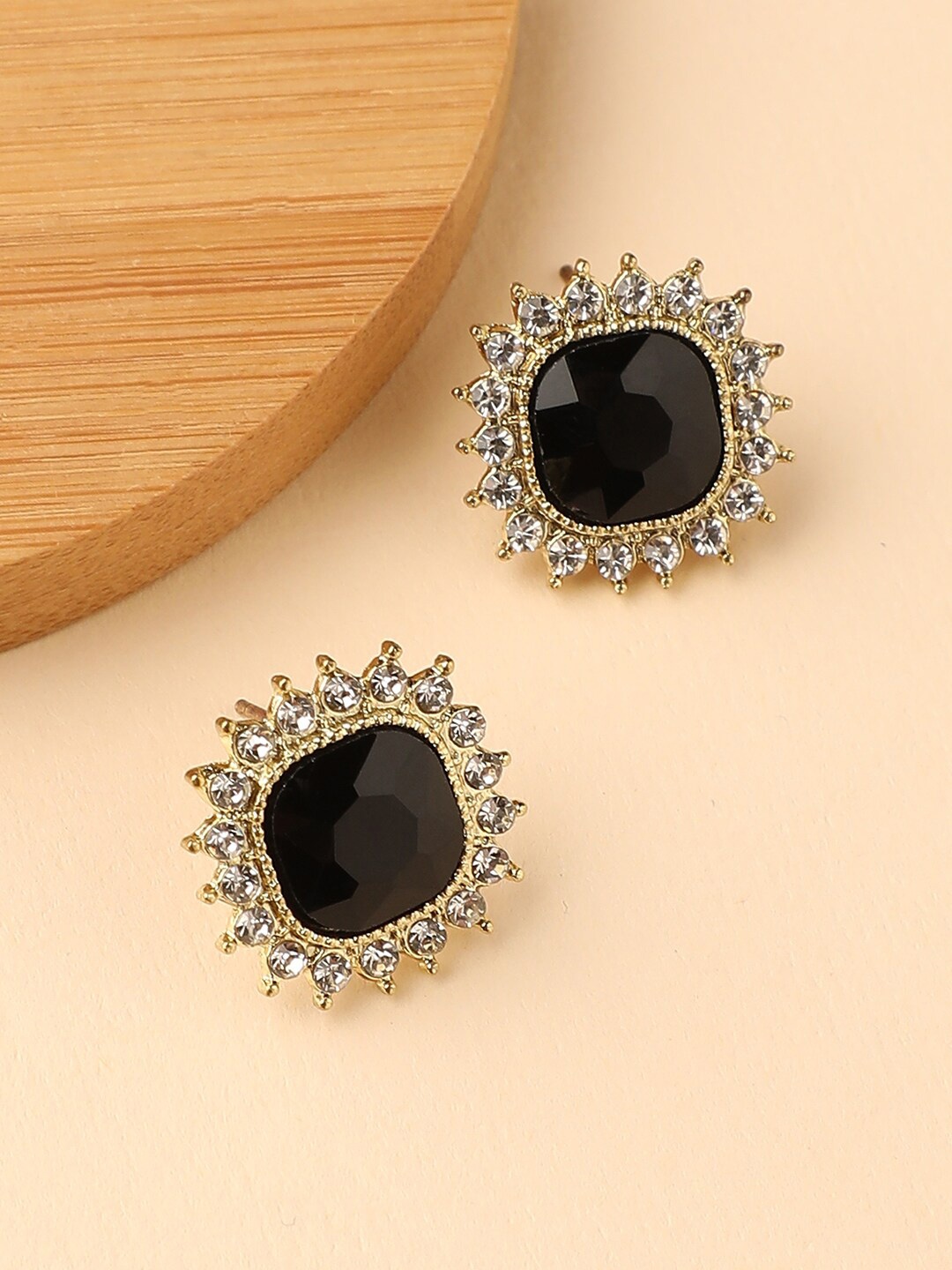 

DressBerry Black Gold-Plated Contemporary Stud Earrings