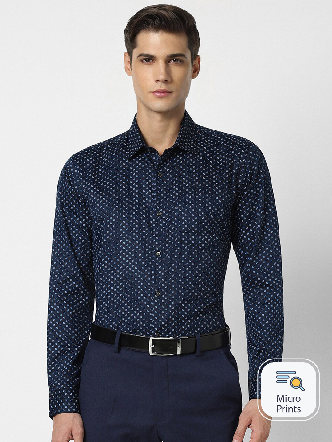 

Peter England Micro Ditsy Printed Pure Cotton Formal Shirt, Navy blue