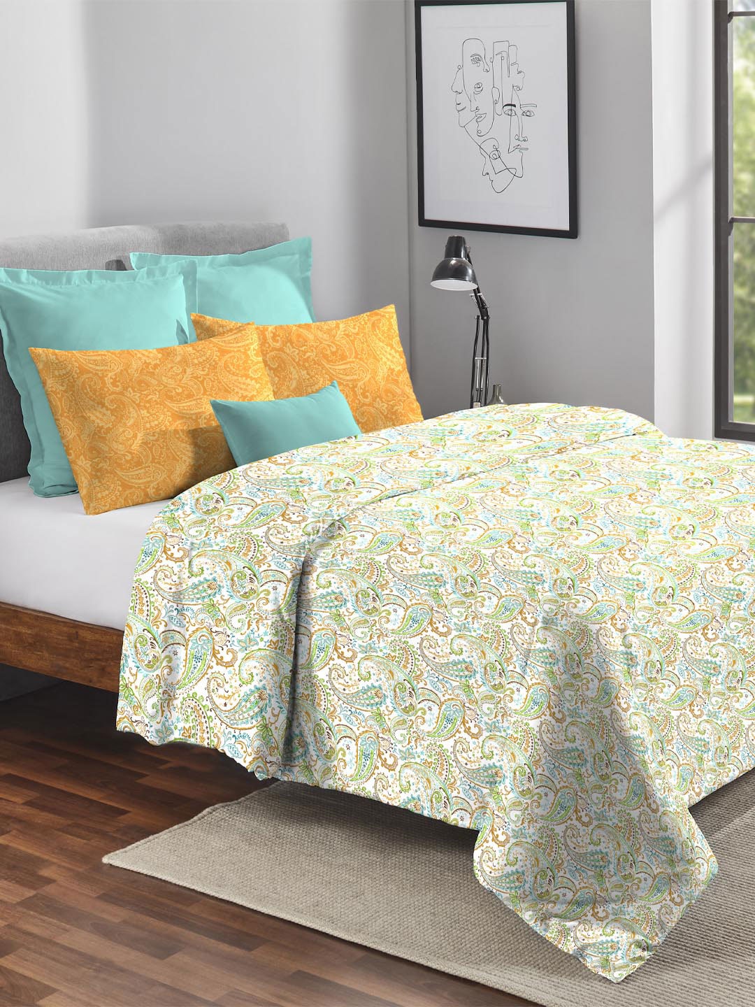 

MYTRIDENT Purple Floral AC Room 120 GSM Cotton Double Bed Comforter, White