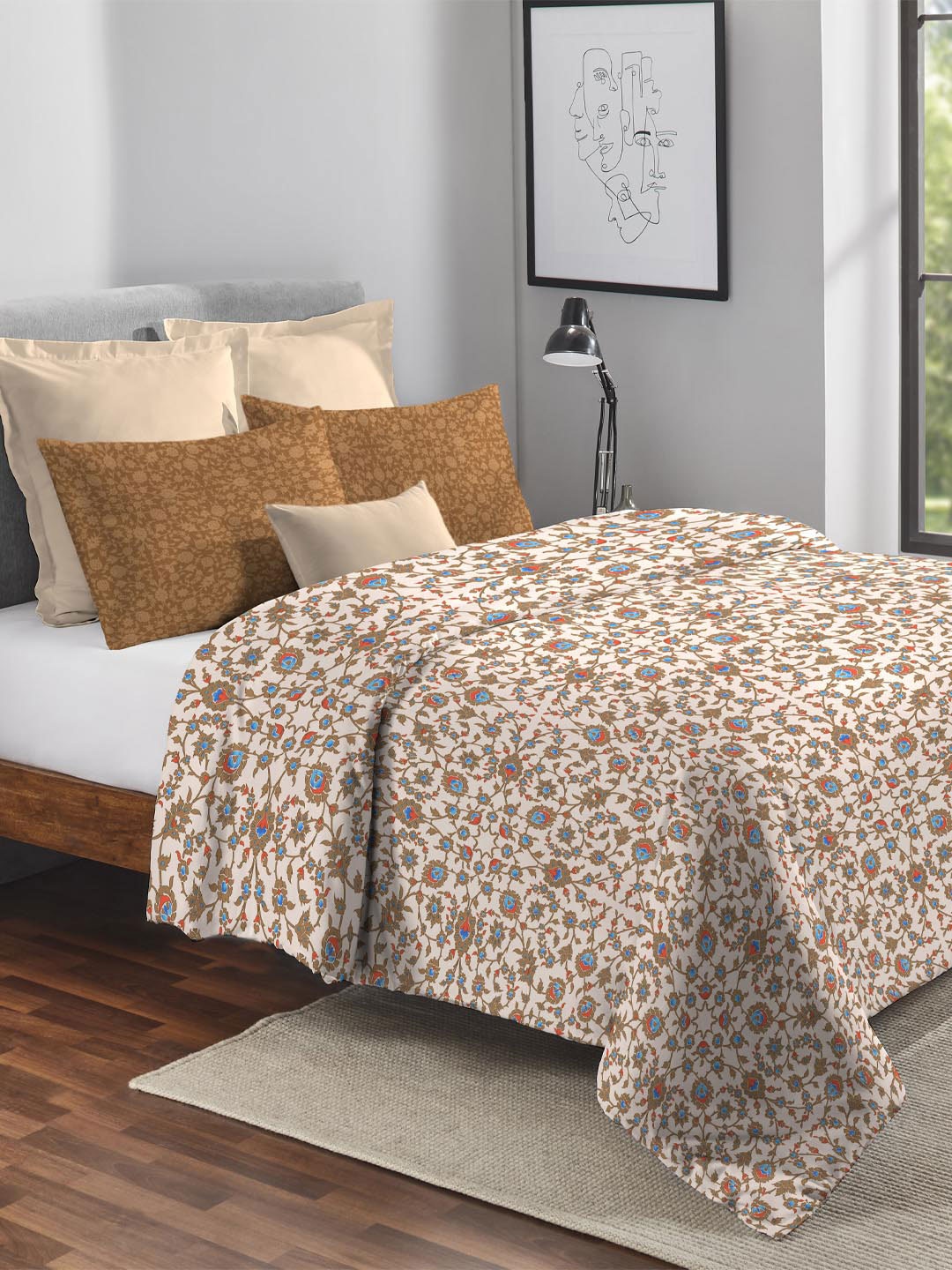 

MYTRIDENT Brown Floral Cotton AC Room 120 GSM Double Bed Comforter