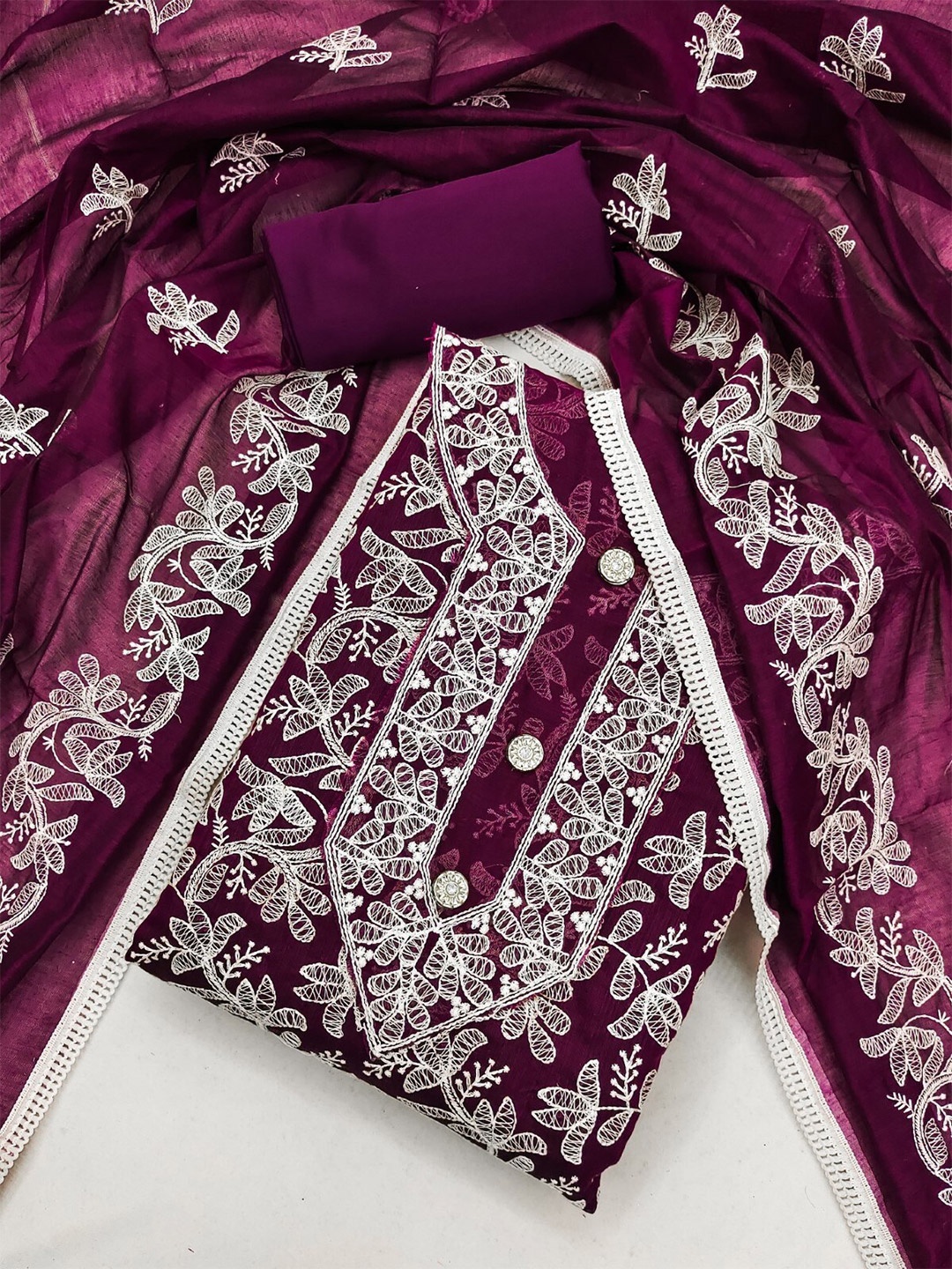 

Panzora Floral Embroidered Unstitched Dress Material, Purple