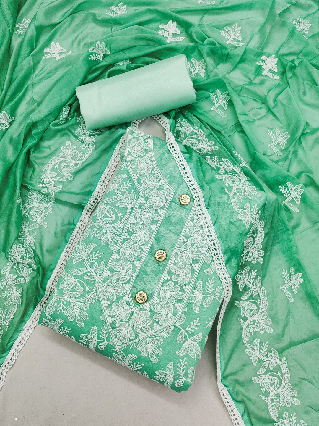

Panzora Floral Embroidered Art Silk Unstitched Dress Material, Green