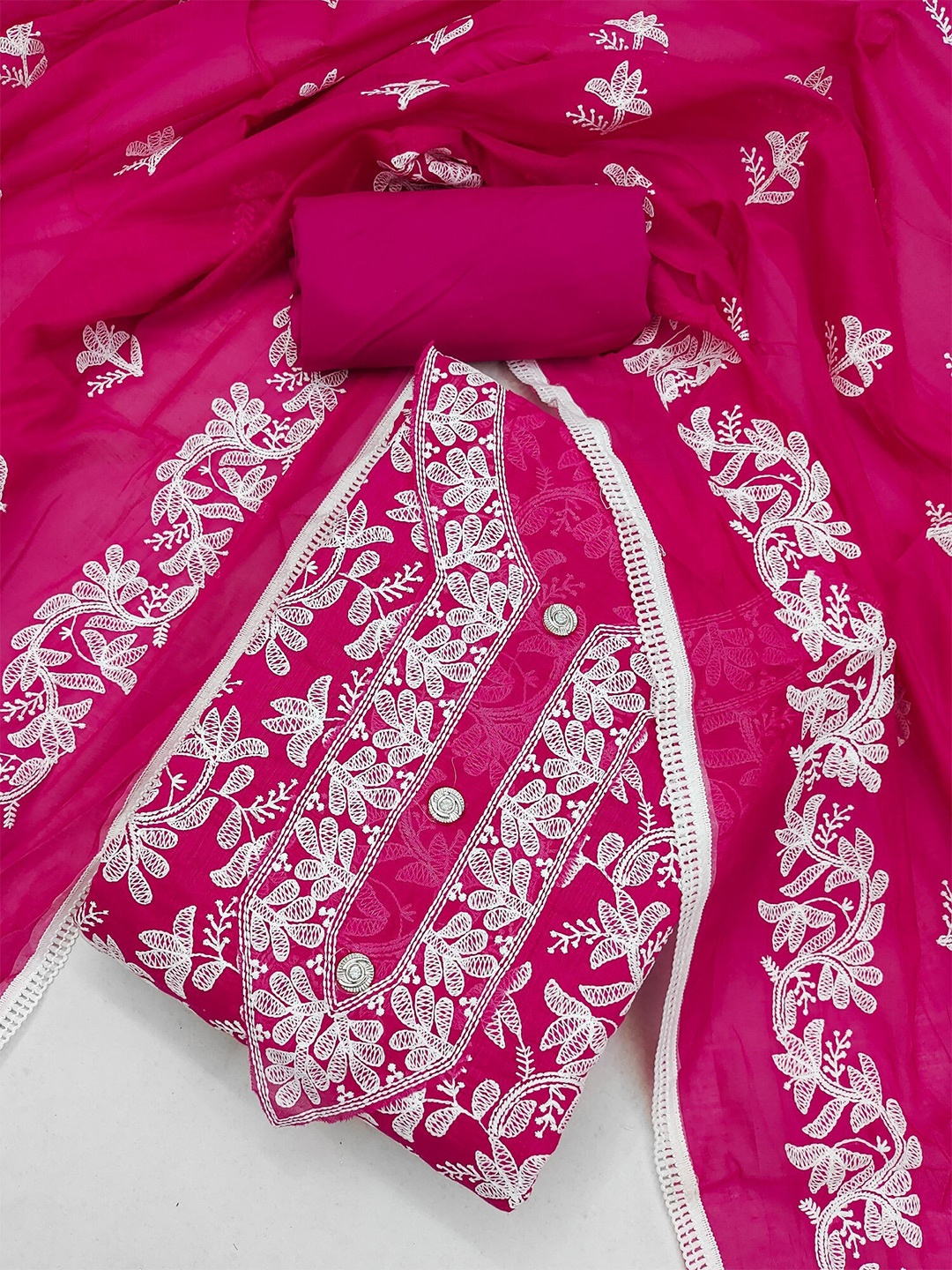 

Panzora Floral Embroidered Art Silk Unstitched Dress Material, Pink
