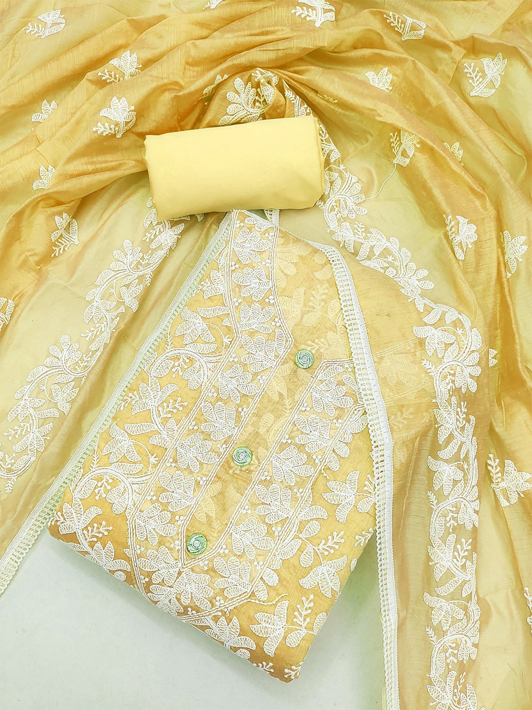

Panzora Floral Embroidered Chanderi Silk Unstitched Dress Material, Yellow