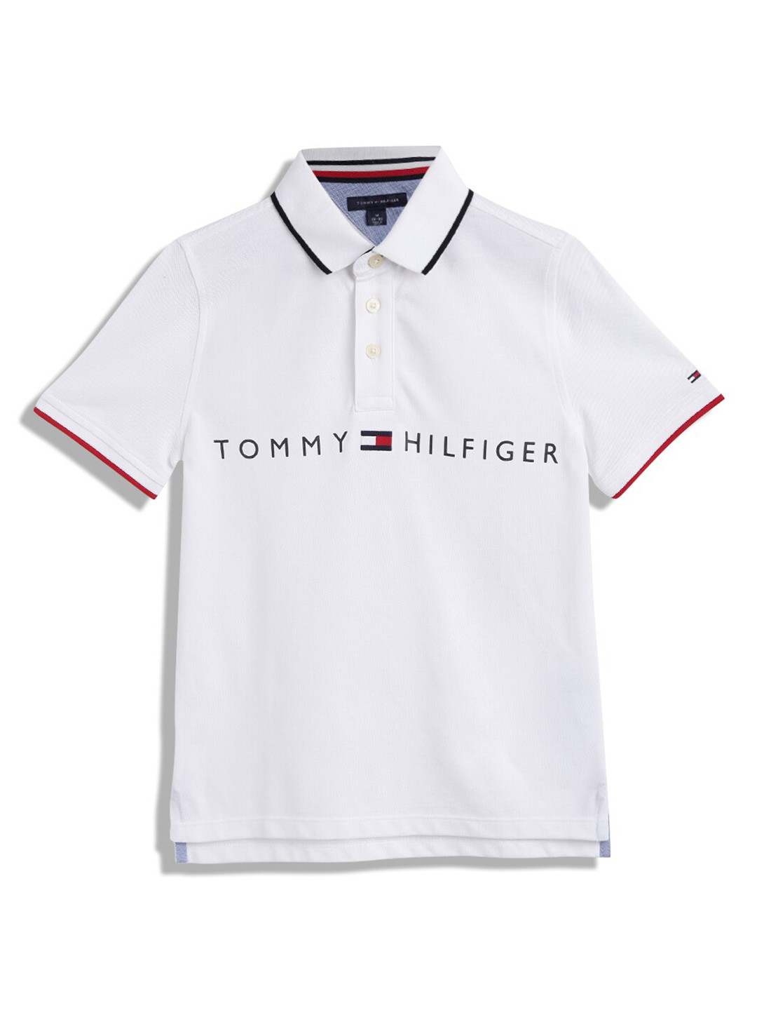 

Tommy Hilfiger Boys White Brand Logo Printed Polo Collar Cotton T-shirt