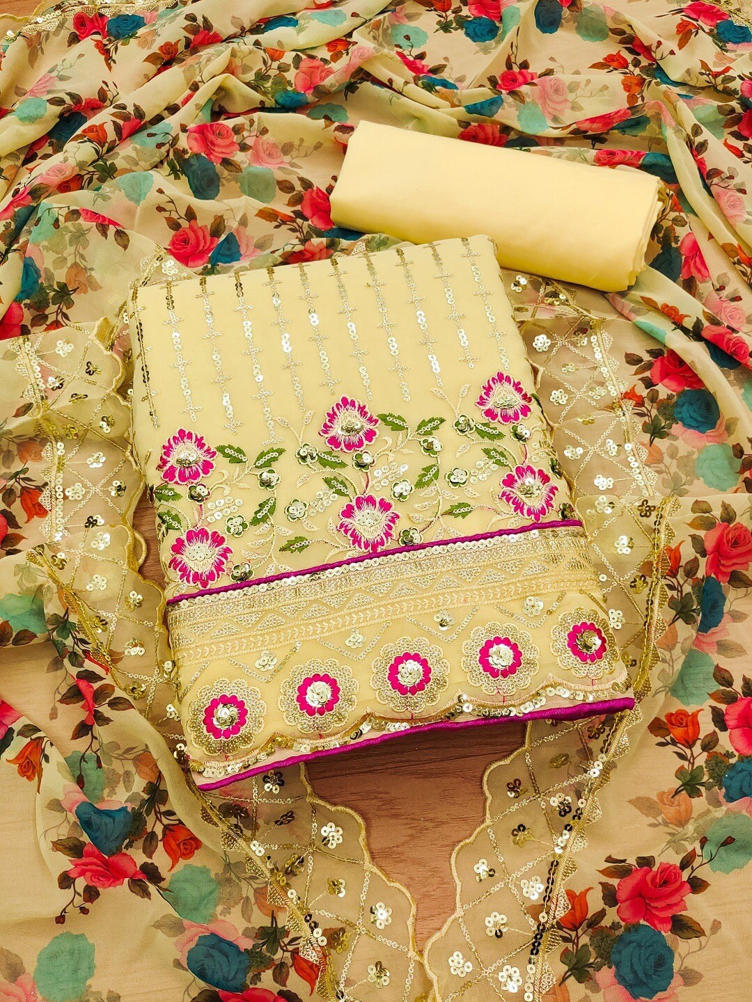 

Panzora Embroidered Unstitched Dress Material, Yellow