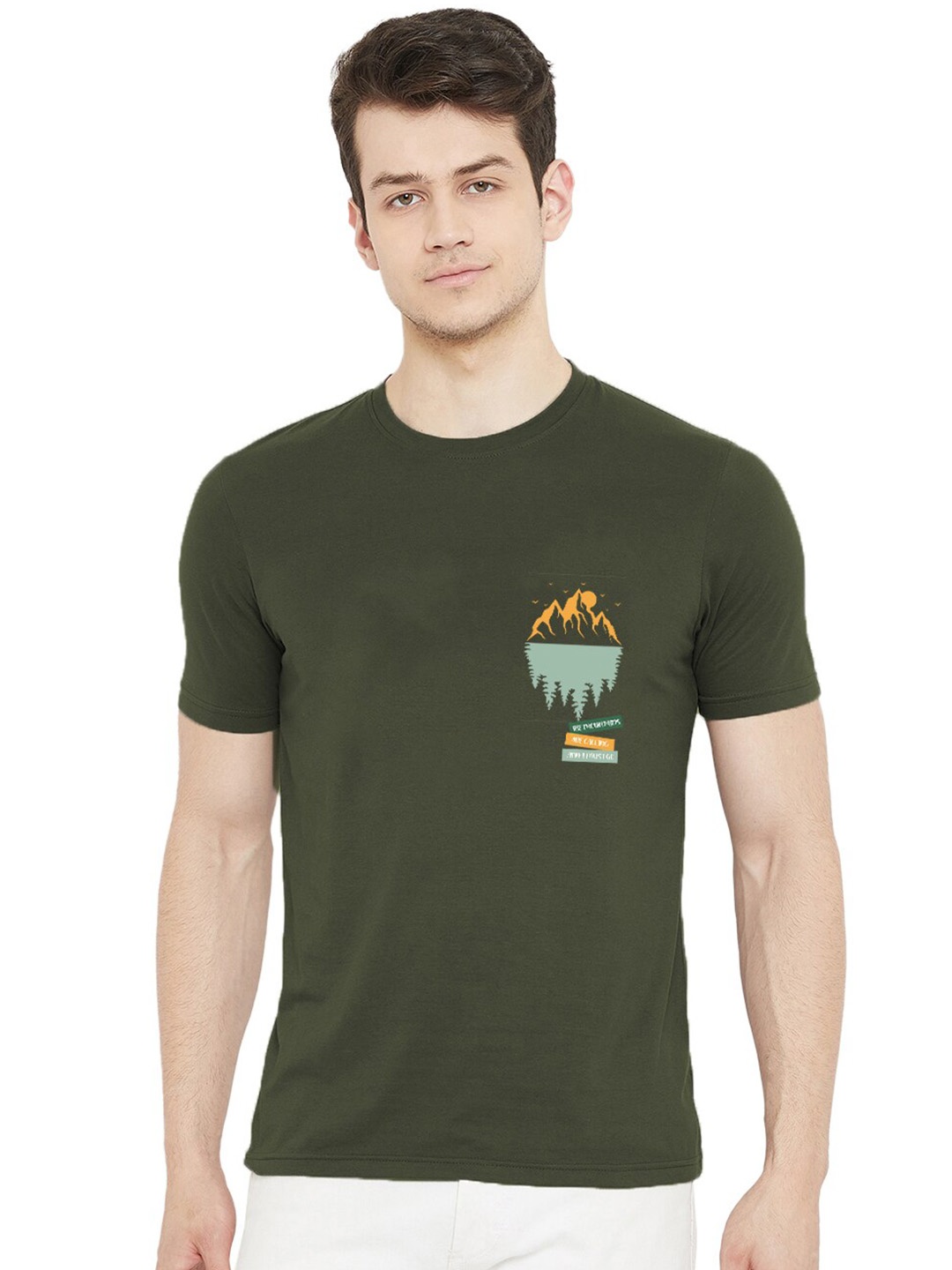 

URKNIT Round Neck Cotton T-shirt, Olive