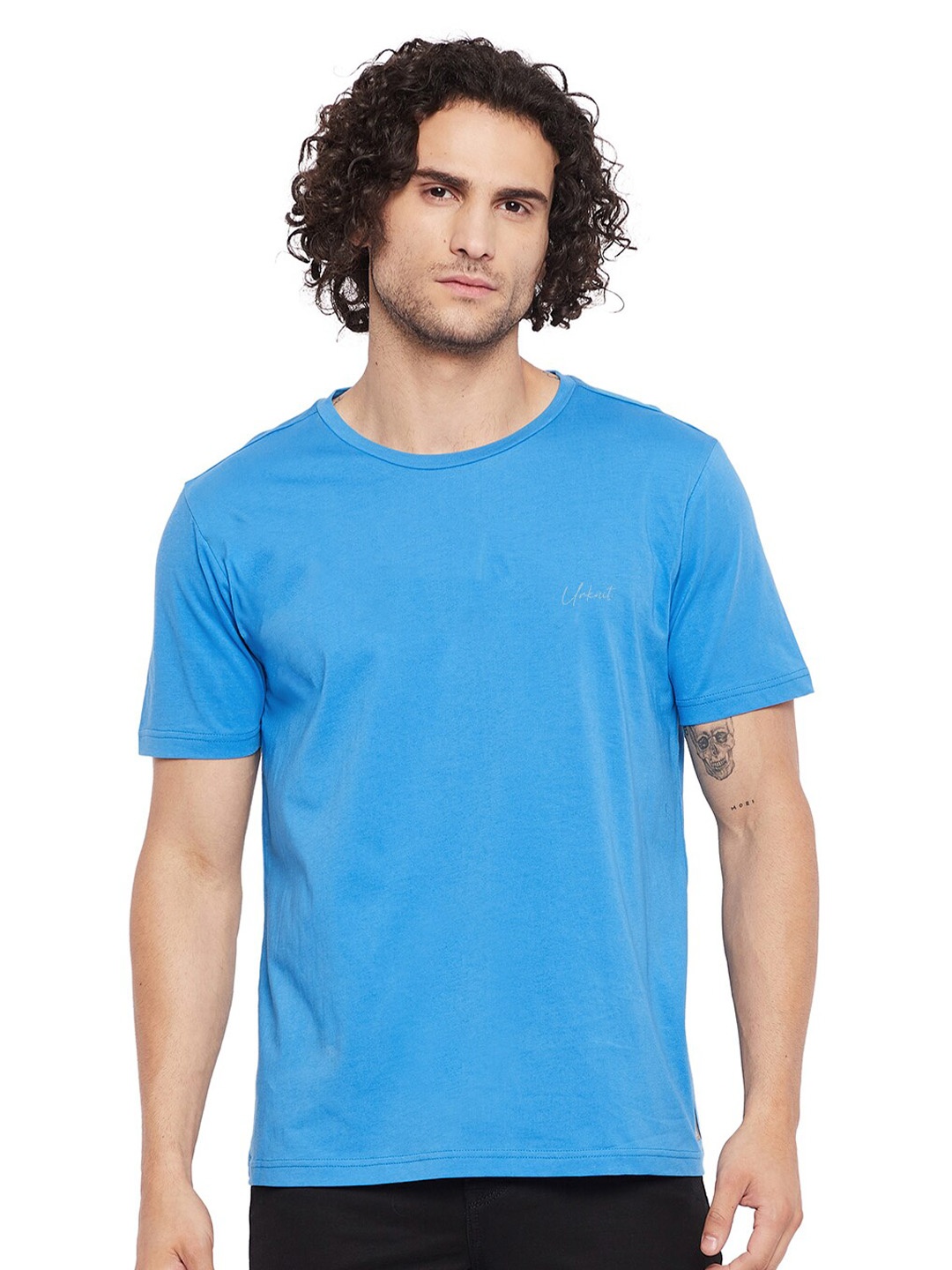 

URKNIT Round Neck Cotton T-shirt, Blue