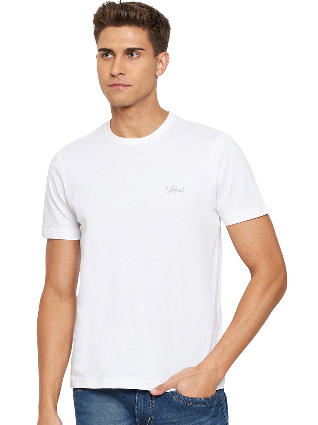 

URKNIT Round Neck Cotton T-shirt, White