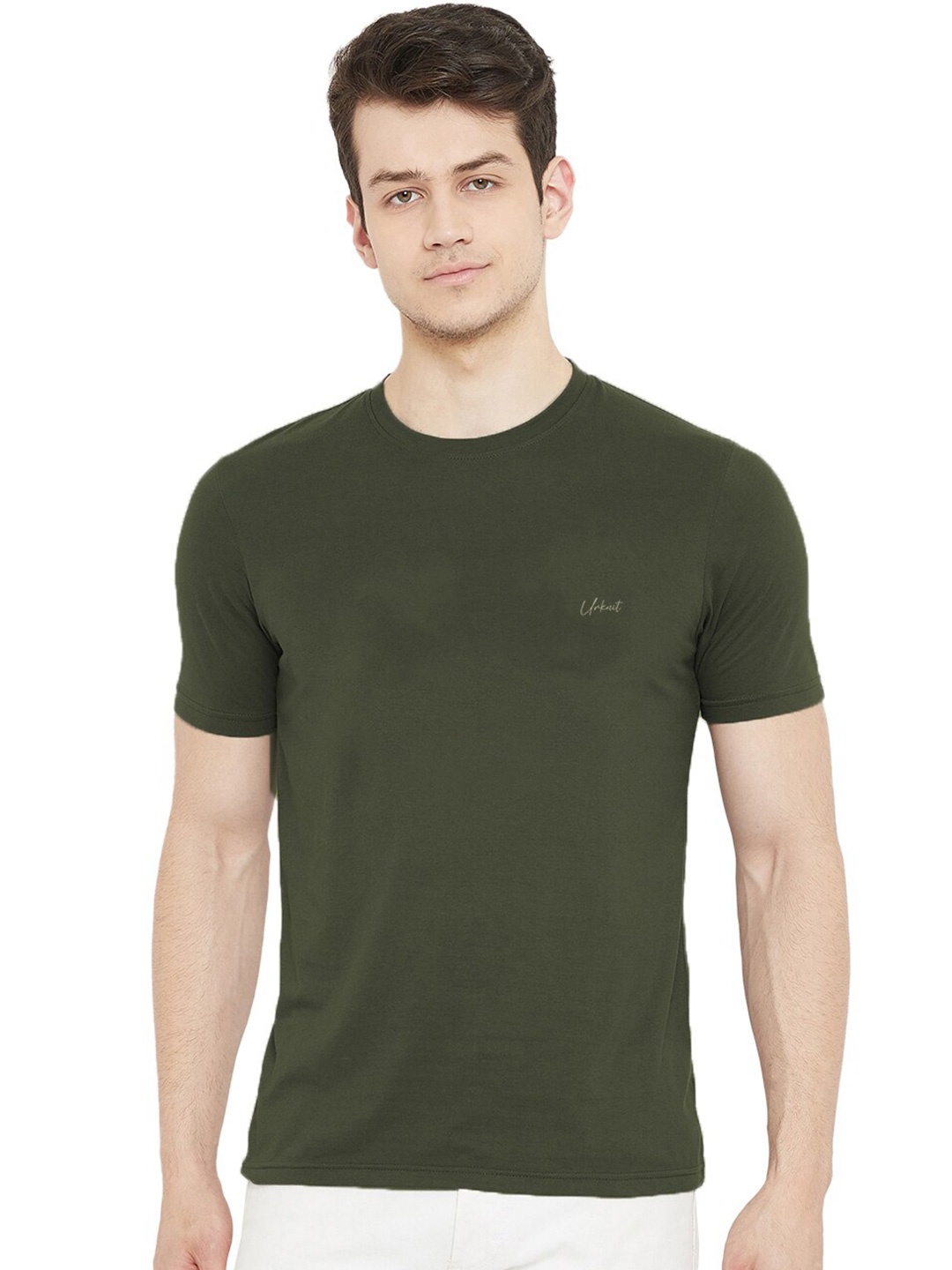 

URKNIT Round Neck Cotton T-shirt, Olive