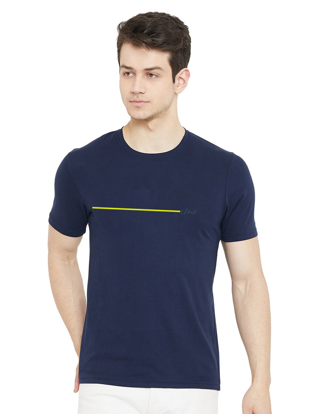 

URKNIT Round Neck Cotton T-shirt, Navy blue