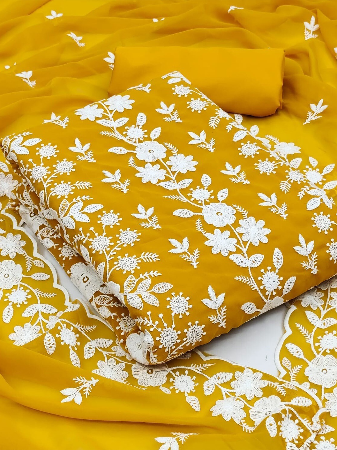 

Panzora Floral Embroidered Unstitched Dress Material, Yellow