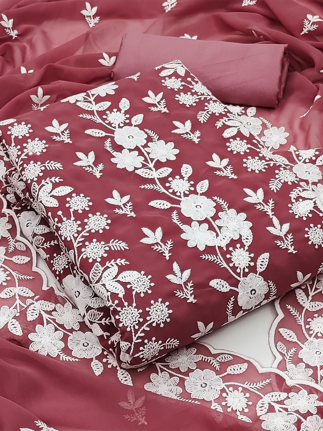 

Panzora Floral Embroidered Unstitched Dress Material, Pink