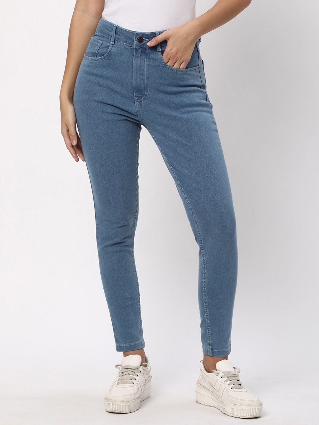 

R&B Women Skinny Fit High-Rise Clean Look Cotton Jeans, Blue