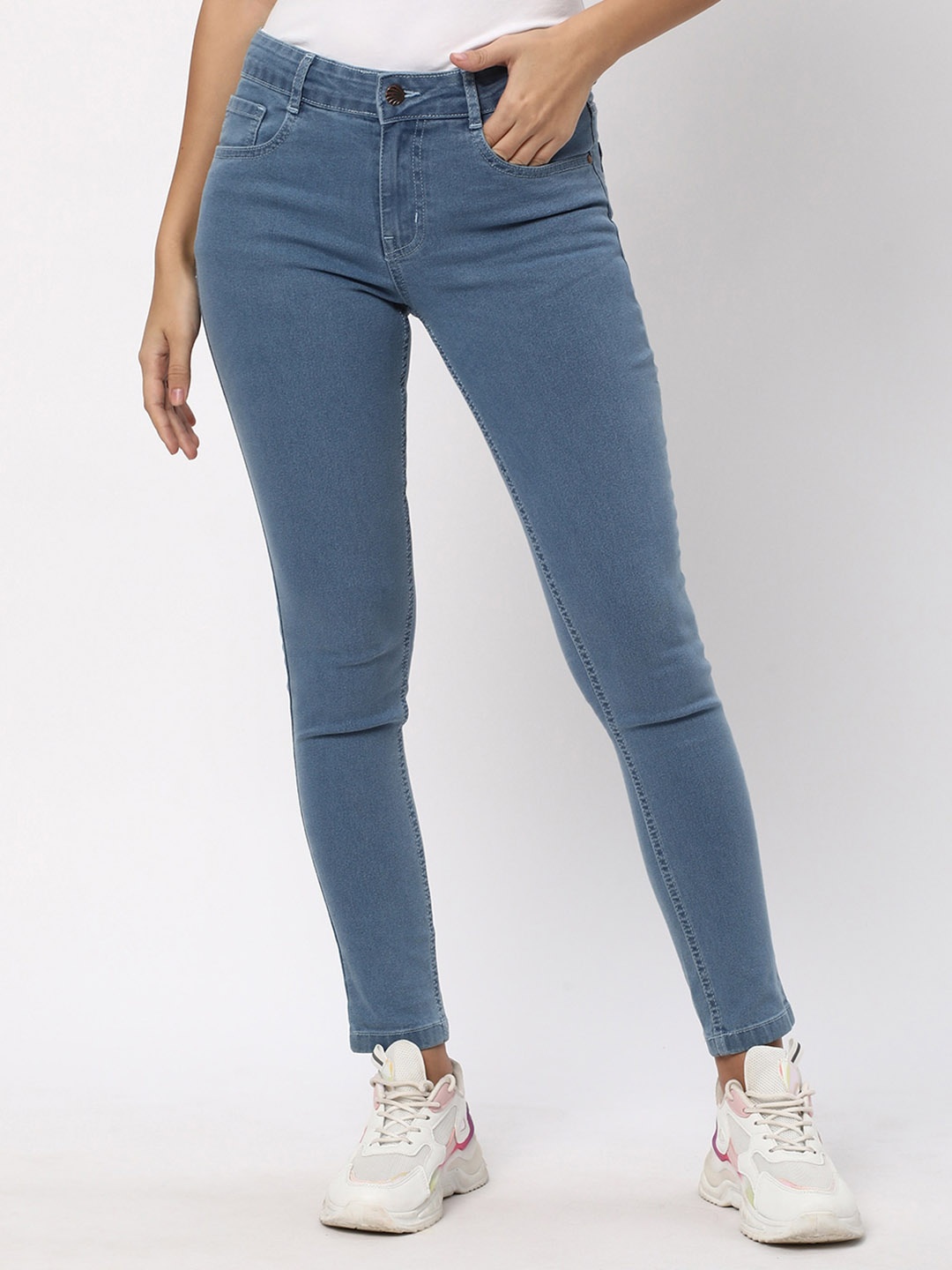 

R&B Women Skinny Fit Mid-Rise Clean Look Cotton Jeans, Blue