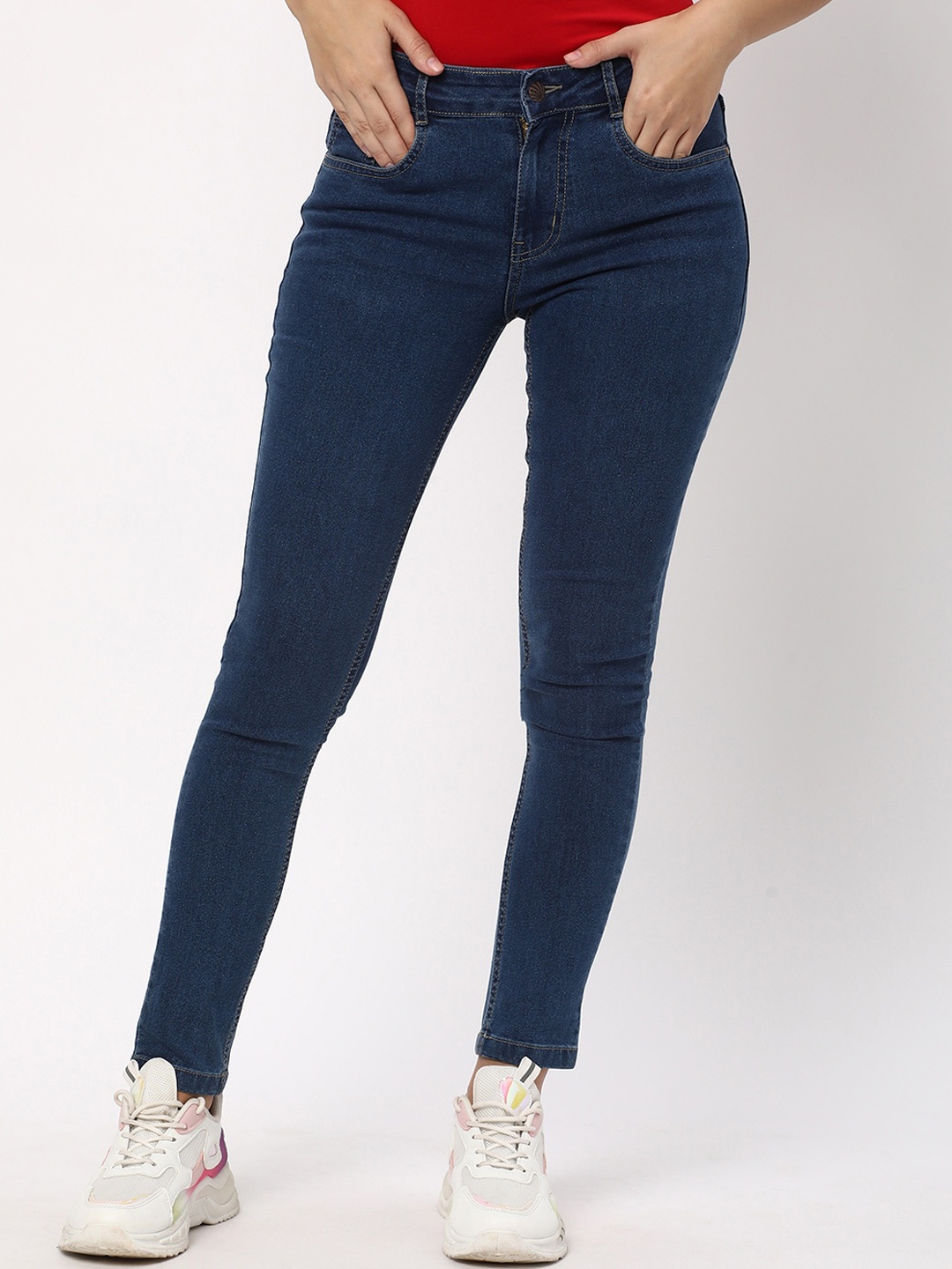 

R&B Women Skinny Fit High-Rise Clean Look Cotton Jeans, Blue