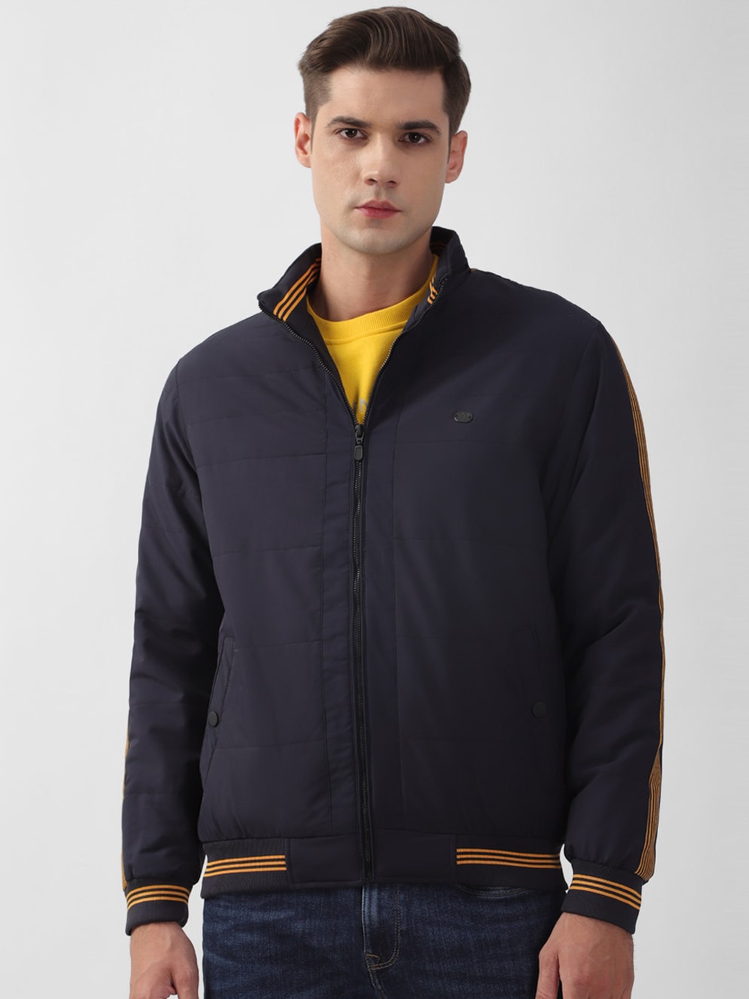 

Peter England Casuals Mock Collar Bomber Jacket, Navy blue