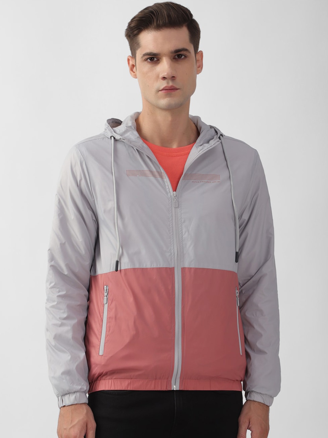 

Peter England Casuals Hooded Colourblocked Sporty Jacket, Grey