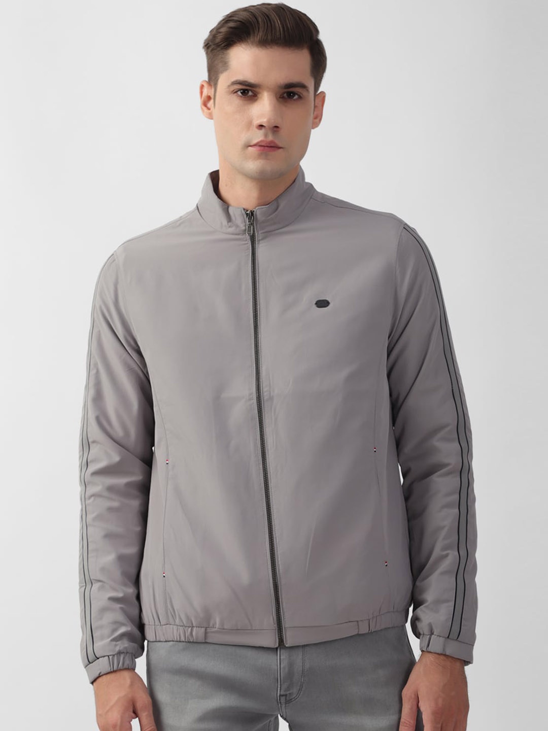 

Peter England Casuals Mock Collar Bomber Jacket, Grey