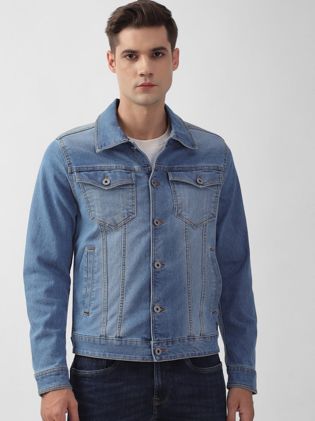 

Peter England Casuals Washed Spread Collar Denim Jacket, Blue