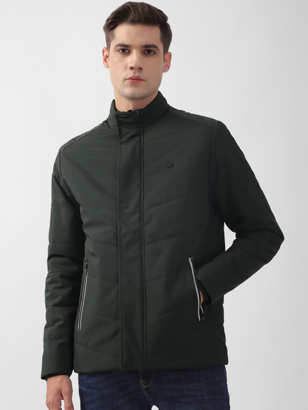 

Peter England Casuals Mock Collar Bomber Jacket, Green