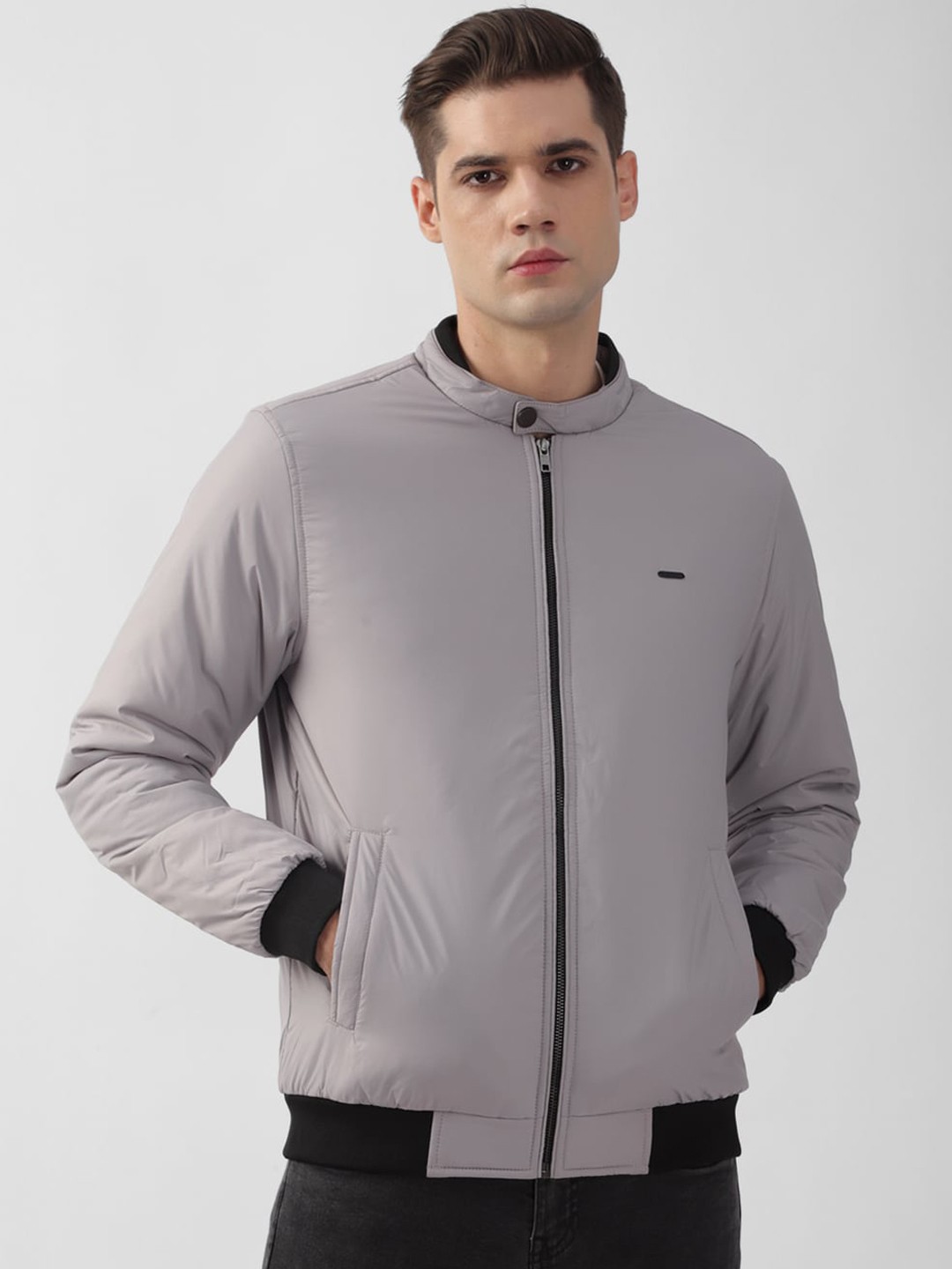 

PETER ENGLAND UNIVERSITY Stand Collar Bomber Jacket, Grey