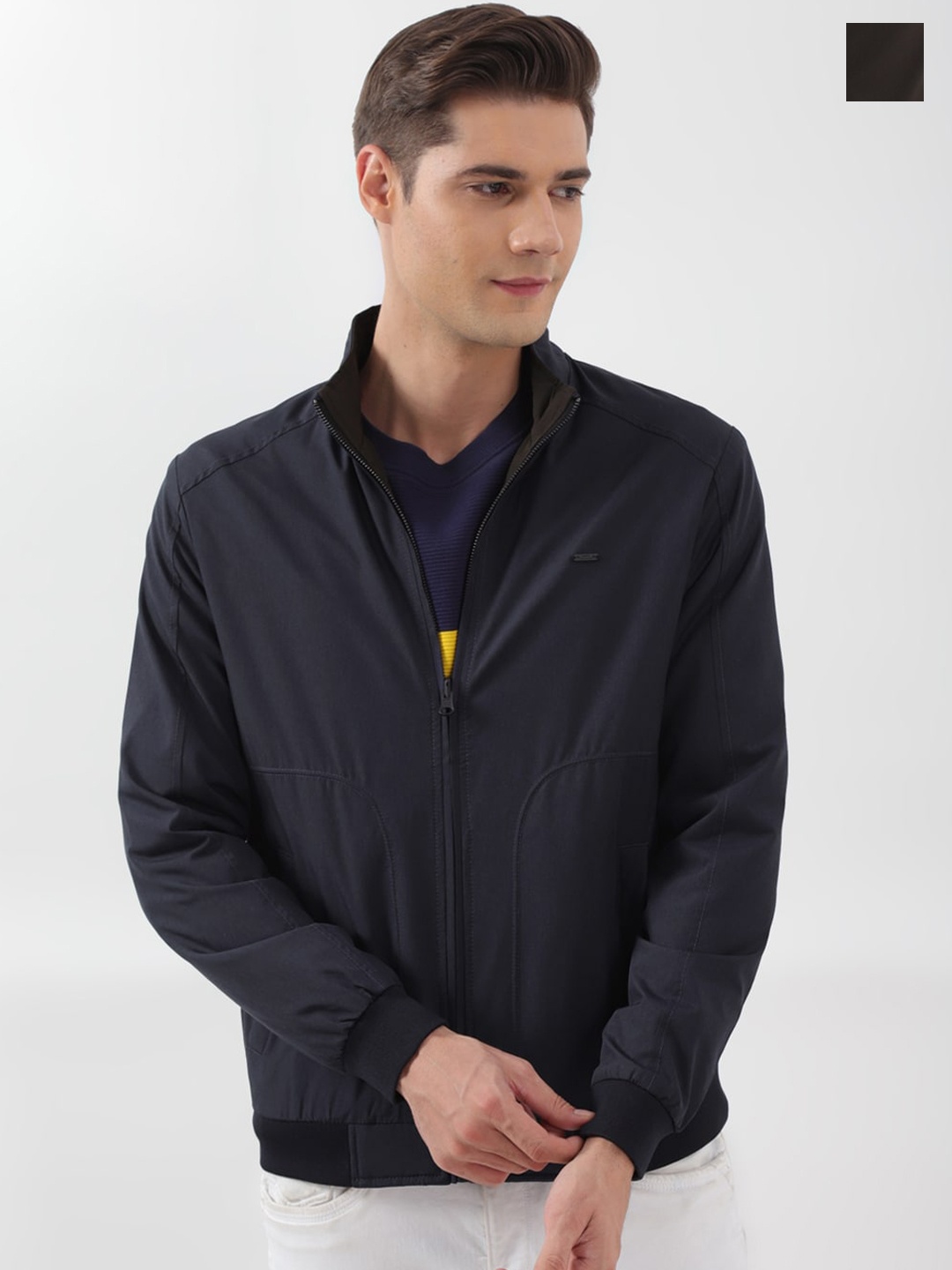 

PETER ENGLAND UNIVERSITY Stand Collar Reversible Bomber Jacket, Navy blue