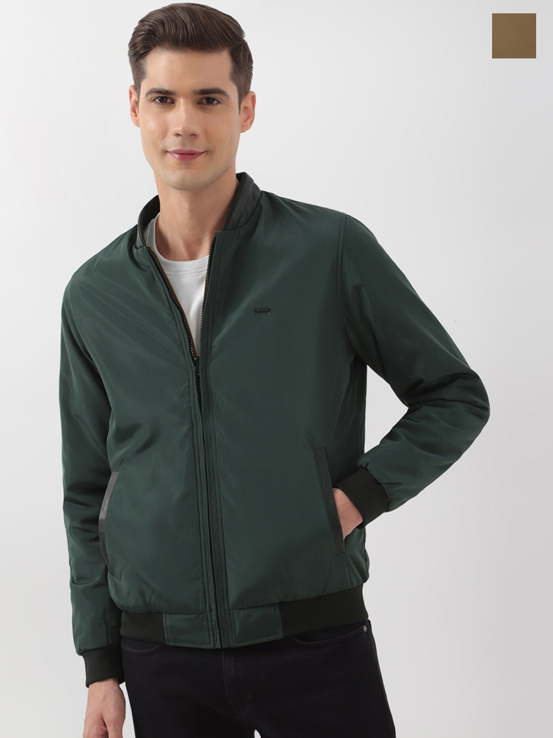 

PETER ENGLAND UNIVERSITY Stand Collar Reversible Bomber Jacket, Green