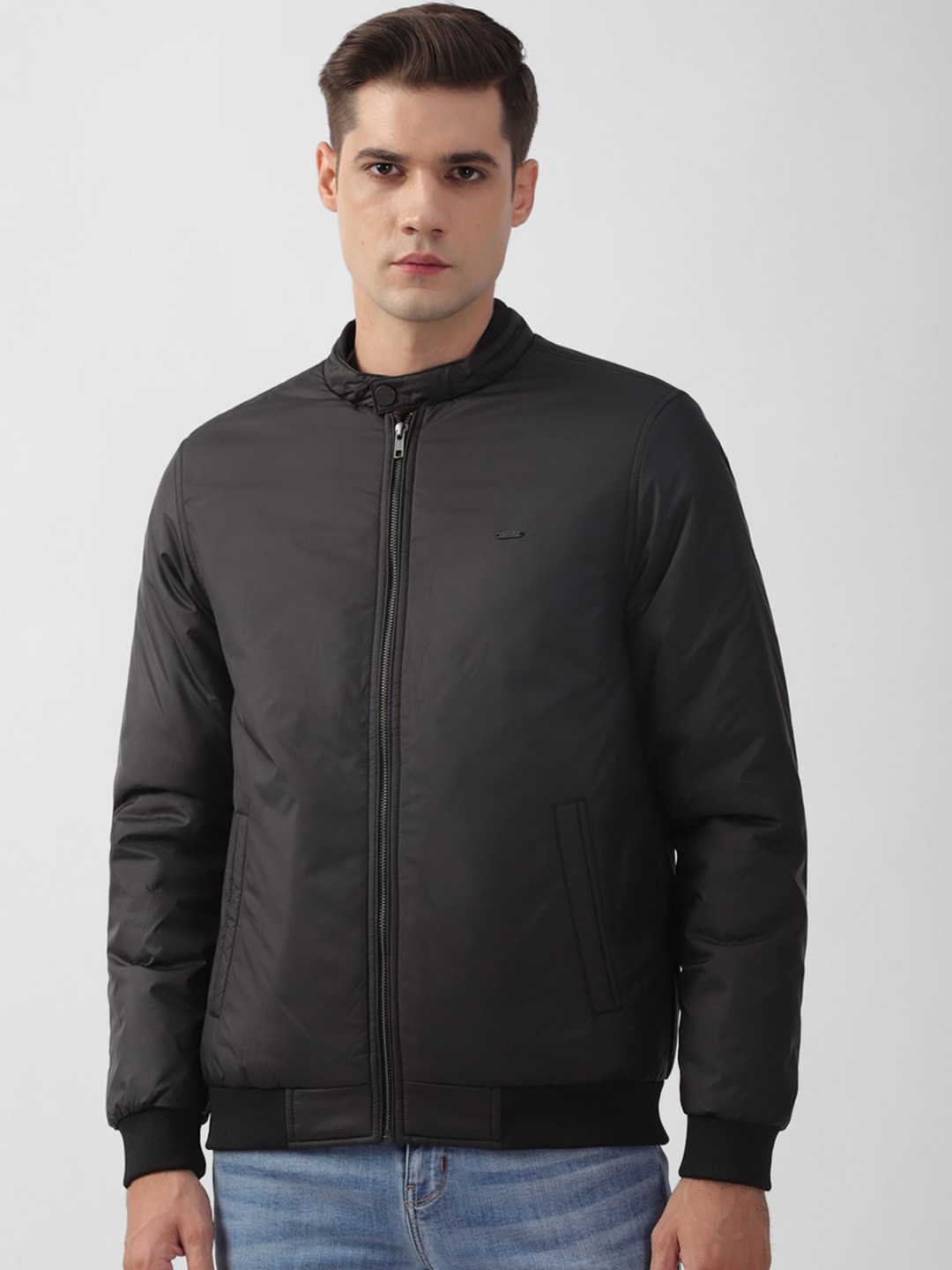 

PETER ENGLAND UNIVERSITY Stand Collar Bomber Jacket, Black