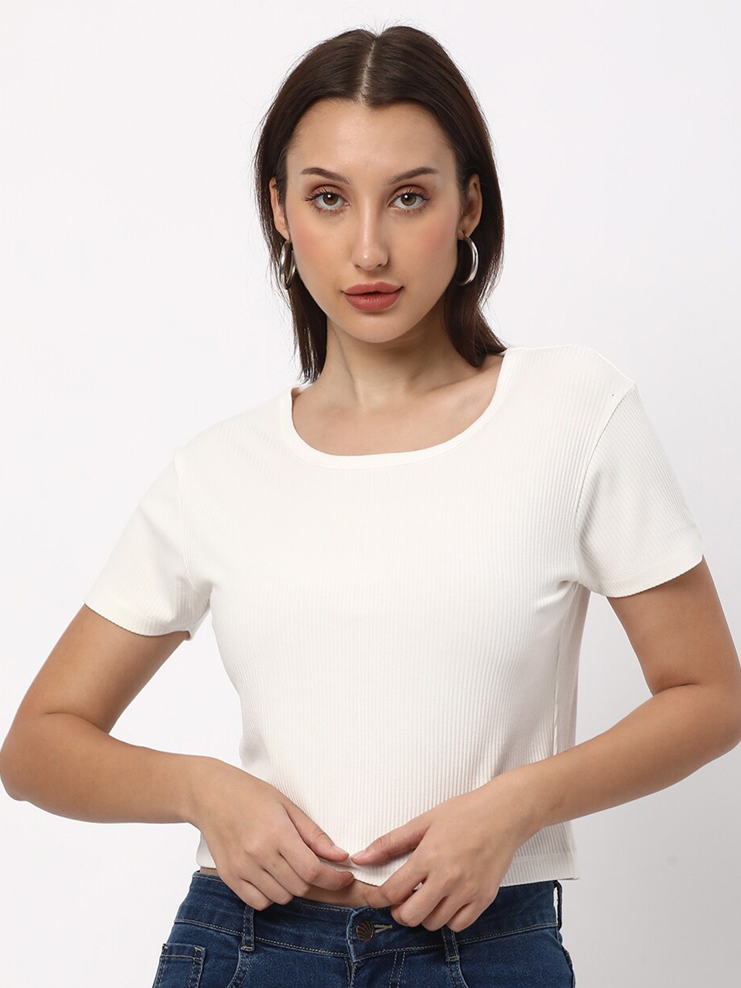 

R&B Round Neck Crop Top, White