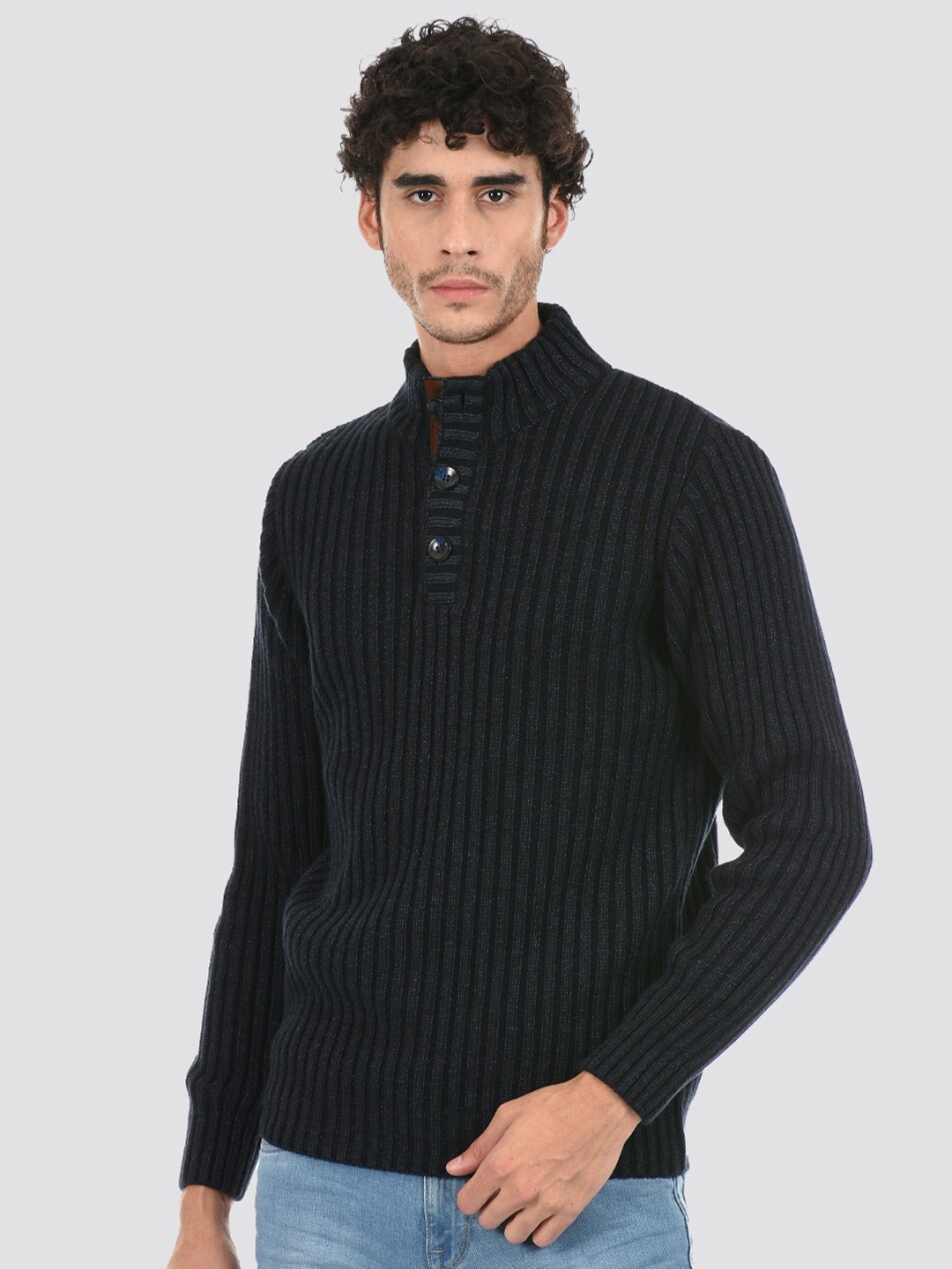 

LONDON FOG Turtle Neck Ribbed Pullover, Navy blue