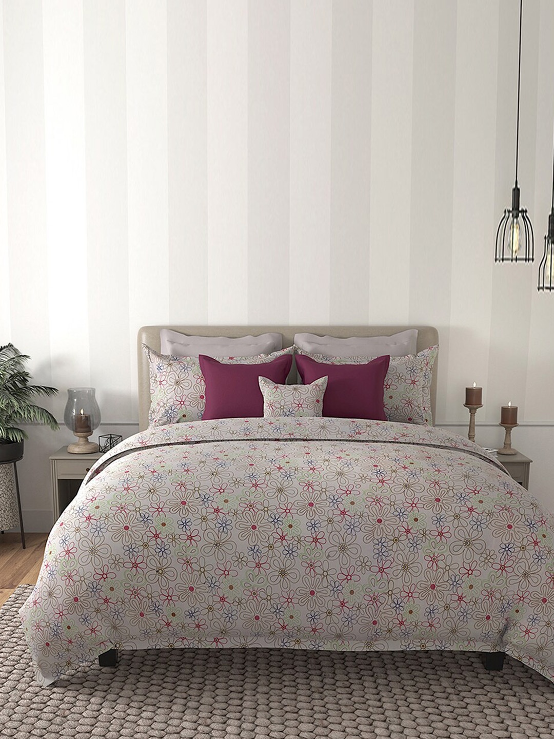 

By Adab Grey & Red Floral Printed Double King Cotton Duvet Cover With 2 Pillow Covers