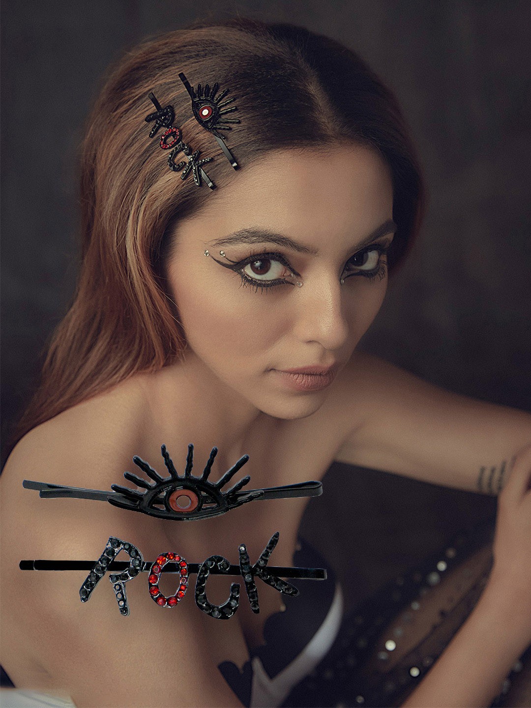 

HAIR DRAMA CO. Set Of 2 Embellished Bobby Pins, Black