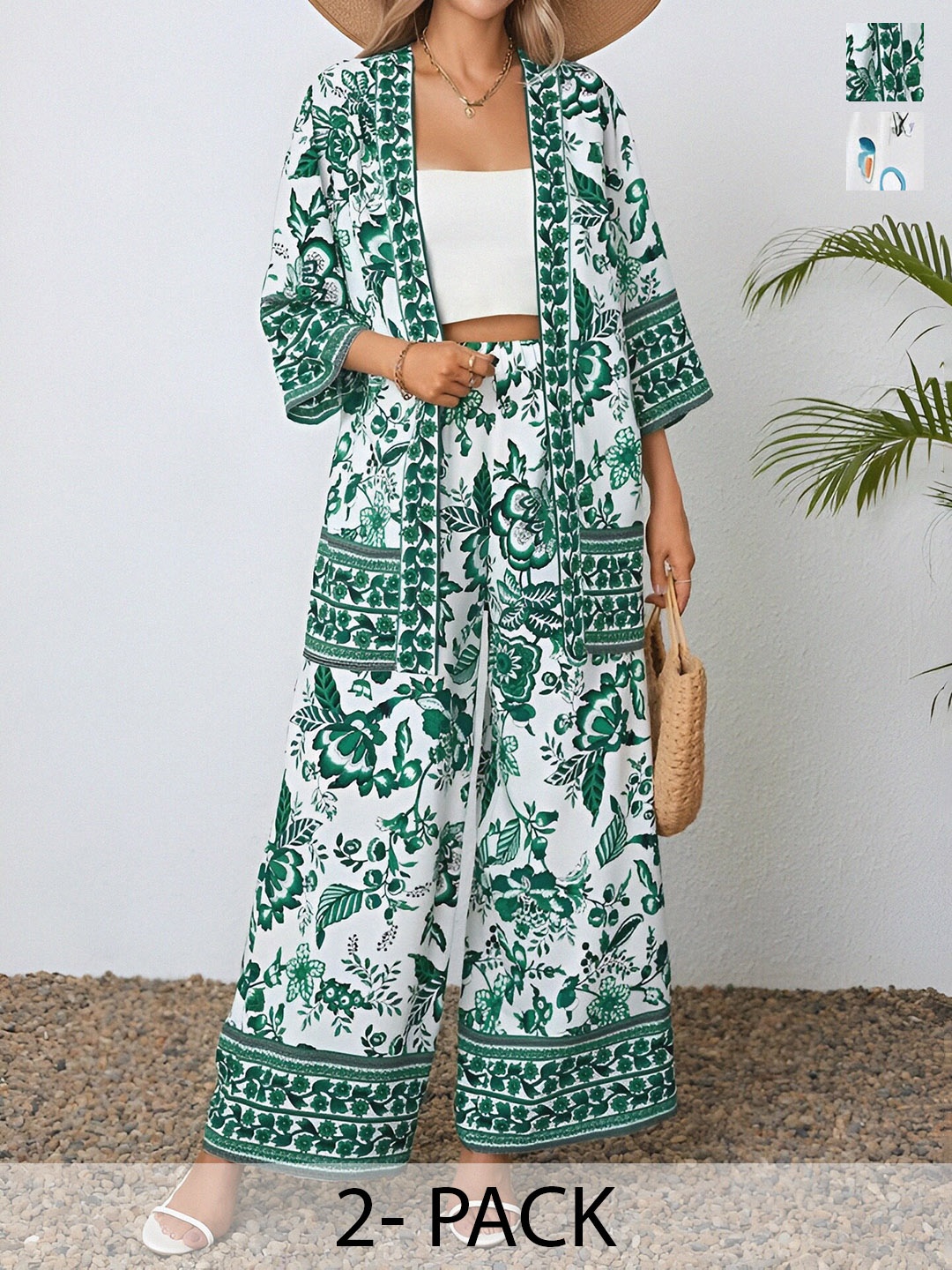 

KALINI Pack Of 2 Printed Shirt With Trouser, Green