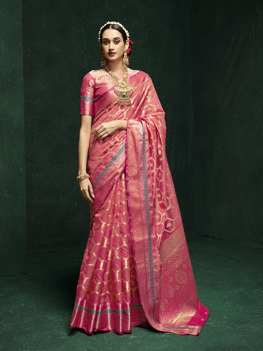 

elora Silk Cotton Designer Banarasi Saree, Pink