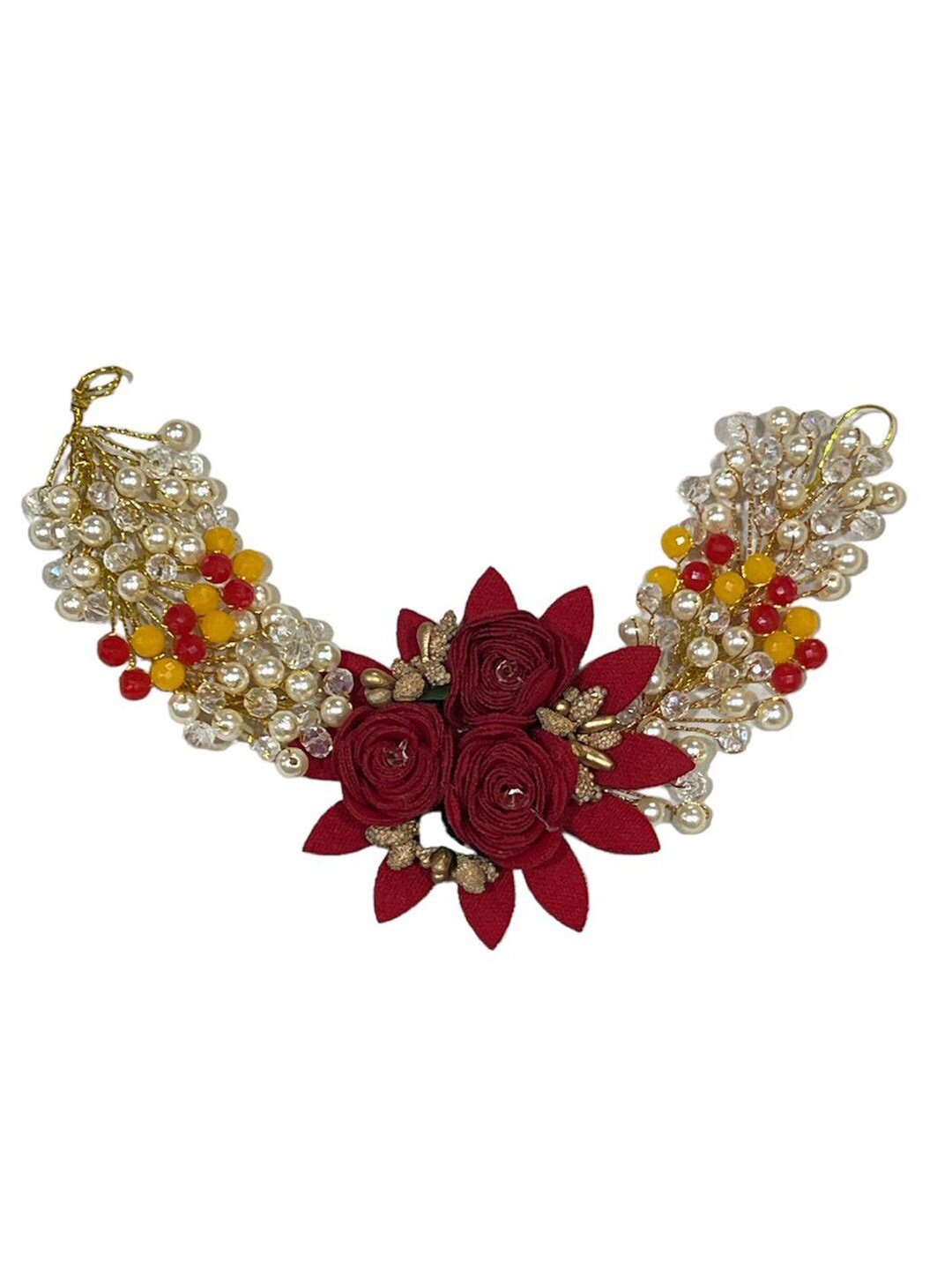

VAGHBHATT Floral Beaded Bridal Hair Veni, Gold