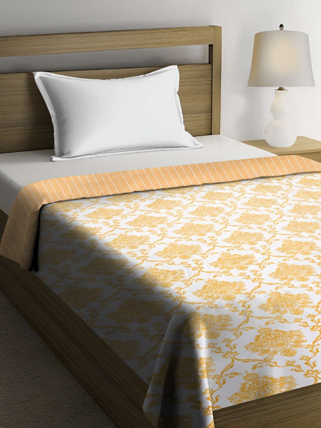 

RRC Yellow & White Floral AC Room 150 GSM Single Bed Dohar