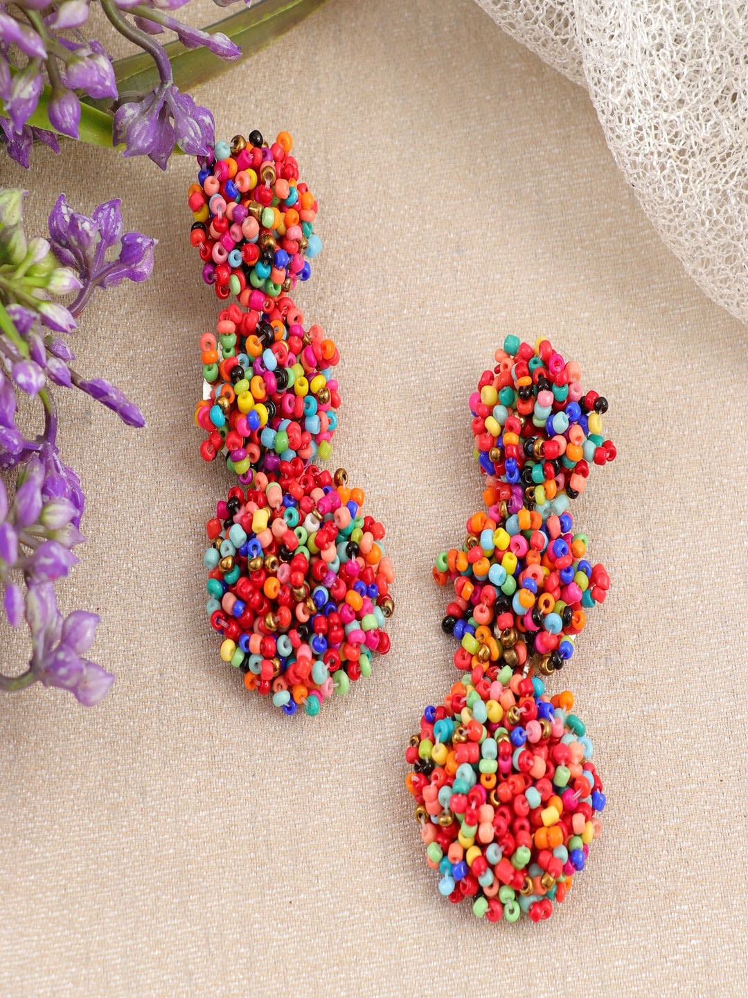 

UNIVERSITY TRENDZ Gold-Plated Beaded Contemporary Drop Earrings