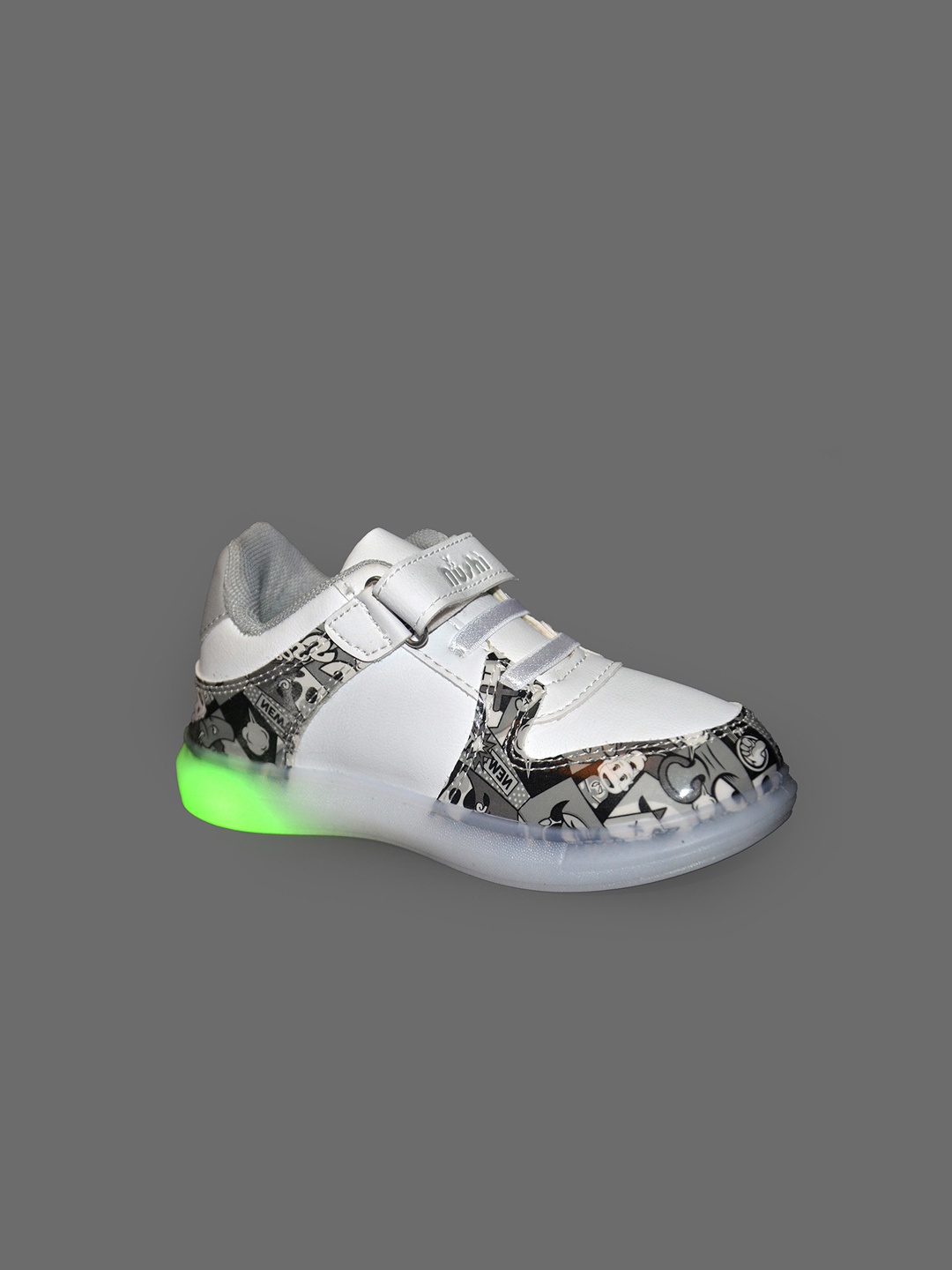 

FEETWELL SHOES Kids Printed LED Velcro Sneakers, Grey