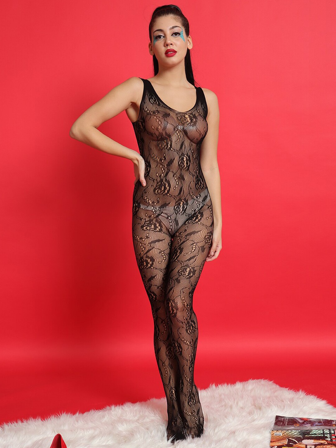

BAESD Self Design Sheer Full Body Stockings, Black